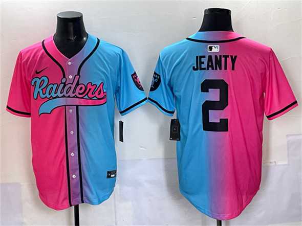 Mens Las Vegas Raiders #2 Ashton Jeanty Pink Blue Limited Stitched Baseball Jersey->las vegas raiders->NFL Jersey