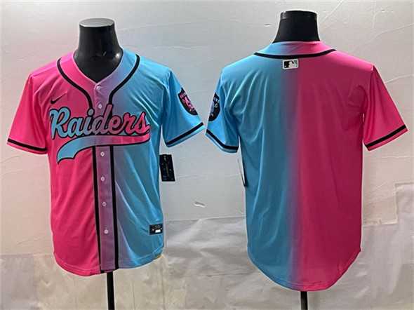 Mens Las Vegas Raiders Blank Pink Blue Limited Stitched Baseball Jersey->las vegas raiders->NFL Jersey