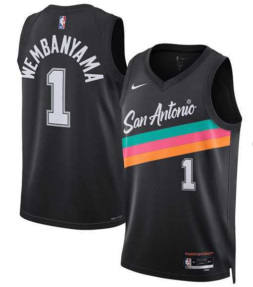 Mens San Antonio Spurs #1 Victor Wembanyama Black 2025-26 City Edition Swingman Stitched Jersey Dzhi->san antonio spurs->NBA Jersey
