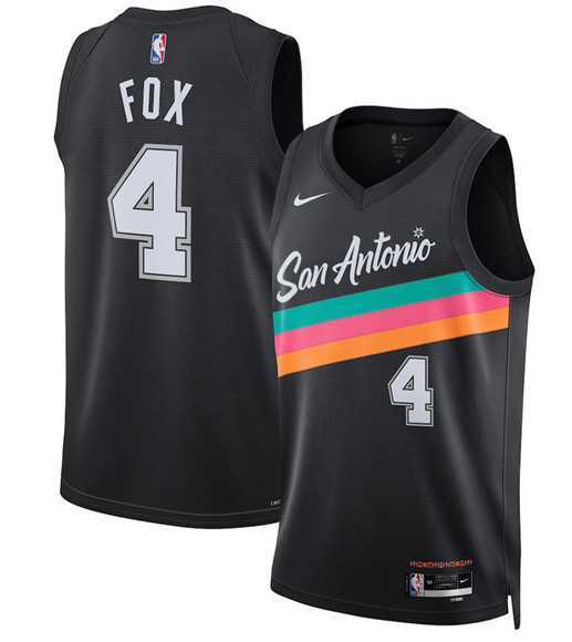 Mens San Antonio Spurs #4 DeAaron Fox Black 2025-26 City Edition Swingman Stitched Jersey Dzhi->san antonio spurs->NBA Jersey