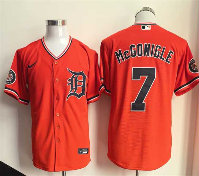 Mens Detroit Tigers #7 Kevin McGonigle Orange Cool Base Stitched Jersey->detroit tigers->MLB Jersey