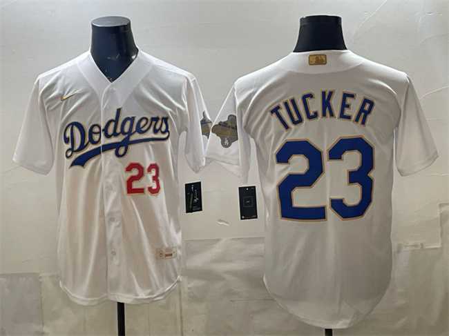 Mens Los Angeles Dodgers #23 Kyle Tucker White 2026 Gold Collection Stadium Stitched Jersey->los angeles dodgers->MLB Jersey