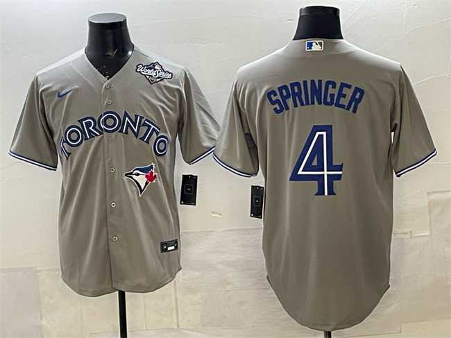 Mens Toronto Blue Jays #4 George Springer Gray 2025 World Series Cool Base Stitched Jersey->toronto blue jays->MLB Jersey