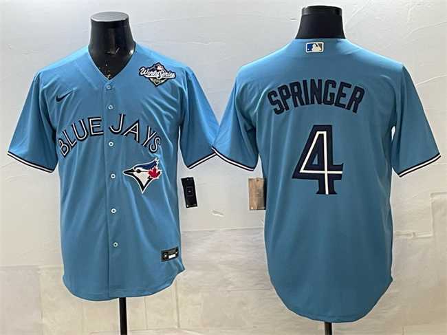 Mens Toronto Blue Jays #4 George Springer Blue 2025 World Series Cool Base Stitched Jersey->toronto blue jays->MLB Jersey