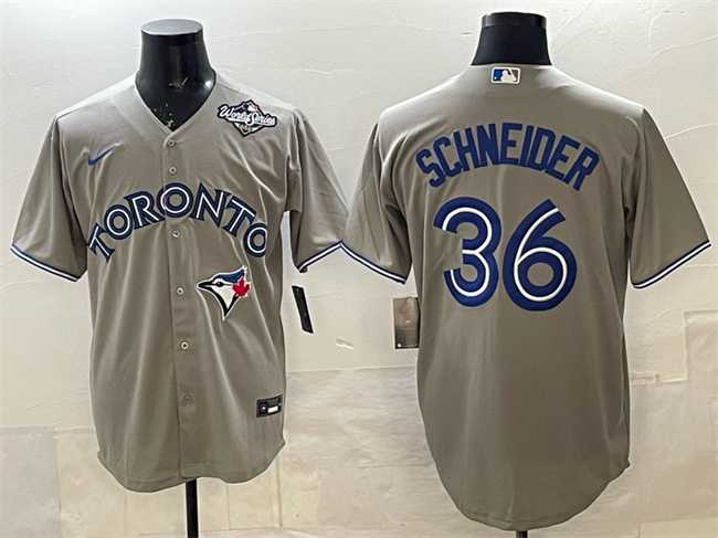 Mens Toronto Blue Jays #36 Davis Schneider Gray 2025 World Series Cool Base Stitched Jersey->toronto blue jays->MLB Jersey