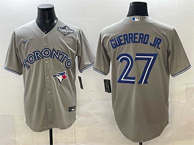 Mens Toronto Blue Jays #27 Vladimir Guerrero Jr. Gray 2025 World Series Cool Base Stitched Jersey->toronto blue jays->MLB Jersey