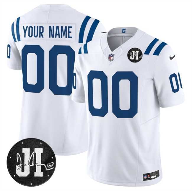 Mens Indianapolis Colts Active Player Custom White 2025 F.U.S.E. Jim Irsay Patch Vapor Limited Stitched Jersey->customized nfl jersey->Custom Jersey