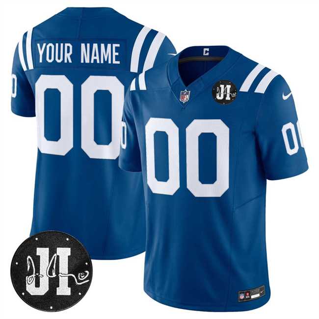 Mens Indianapolis Colts Active Player Custom Blue 2025 F.U.S.E. Jim Irsay Patch Vapor Limited Stitched Jersey->customized nfl jersey->Custom Jersey