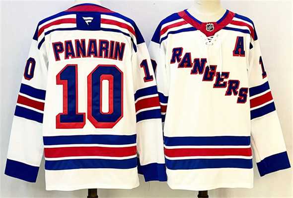 Mens New York Rangers #10 Artemi Panarin White With A Patch 2024-25 Away Stitched Jersey->new york rangers->NHL Jersey