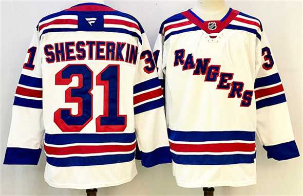 Mens New York Rangers #31 Igor Shesterkin White 2024-25 Away Stitched Hockey Jersey->new york rangers->NHL Jersey