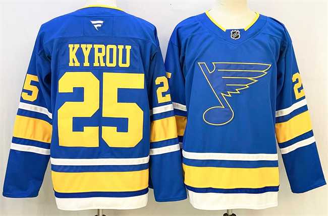 Mens St. Louis Blues #25 Jordan Kyrou Blue 2025 Stitched Hockey Jersey->st.louis blues->NHL Jersey