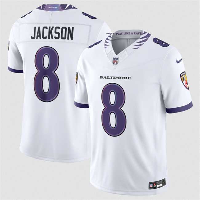 Mens Baltimore Ravens #8 Lamar Jackson White 2026 F.U.S.E. Vapor Stitched Limited Jersey Dzhi->baltimore ravens->NFL Jersey