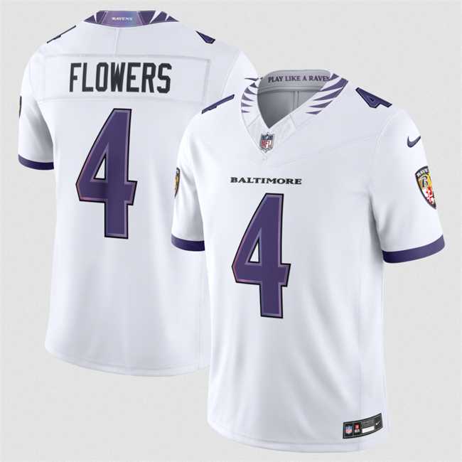 Mens Baltimore Ravens #4 Zay Flowers White 2026 F.U.S.E. Vapor Stitched Limited Jersey Dzhi->baltimore ravens->NFL Jersey