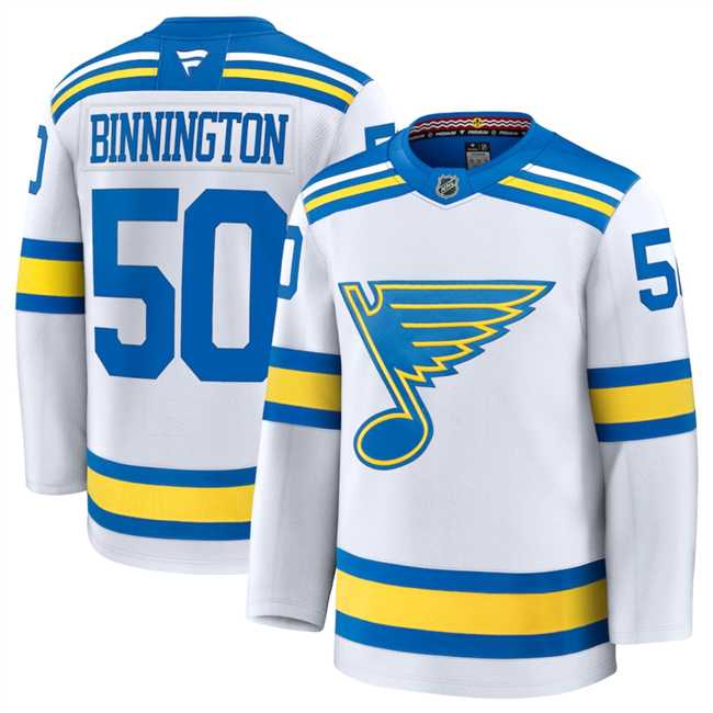 Mens St. Louis Blues #50 Jordan Binnington White 2024-25 Away Stitched Hockey Jersey Dzhi->st.louis blues->NHL Jersey