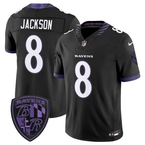 Mens Baltimore Ravens #8 Lamar Jackson Black 2026 F.U.S.E. Alternate Vapor Limited Stitched Jersey Dzhi->baltimore ravens->NFL Jersey