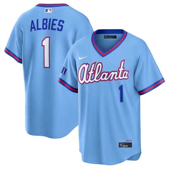 Mens Atlanta Braves #1 Ozzie Albies Powder Blue 2026 City Connect Stadium Stitched Jersey Dzhi->atlanta braves->MLB Jersey