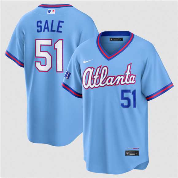 Mens Atlanta Braves #51 Chris Sale Powder Blue 2026 City Connect Stadium Stitched Jersey Dzhi->atlanta braves->MLB Jersey