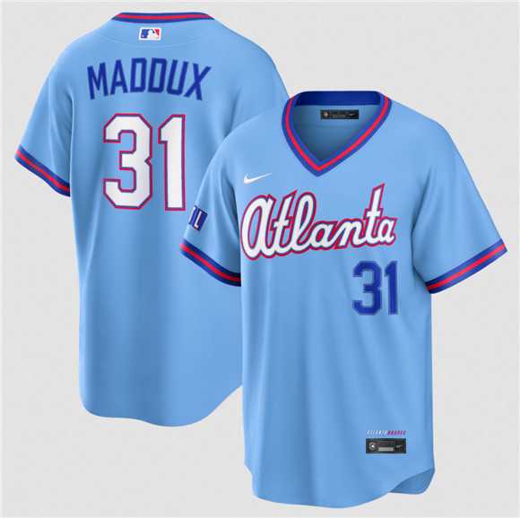 Mens Atlanta Braves #31 Greg Maddux Powder Blue 2026 City Connect Stadium Stitched Jersey Dzhi->atlanta braves->MLB Jersey