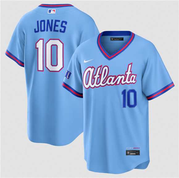 Mens Atlanta Braves #10 Chipper Jones Powder Blue 2026 City Connect Stadium Stitched Jersey Dzhi->atlanta braves->MLB Jersey