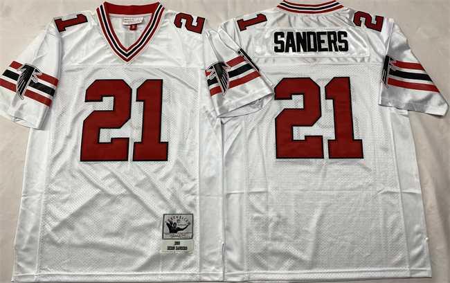 Mens Atlanta Falcons #21 Deion Sanders White Throwback Stitched Football Jersey->nfl m&n throwback->NFL Jersey