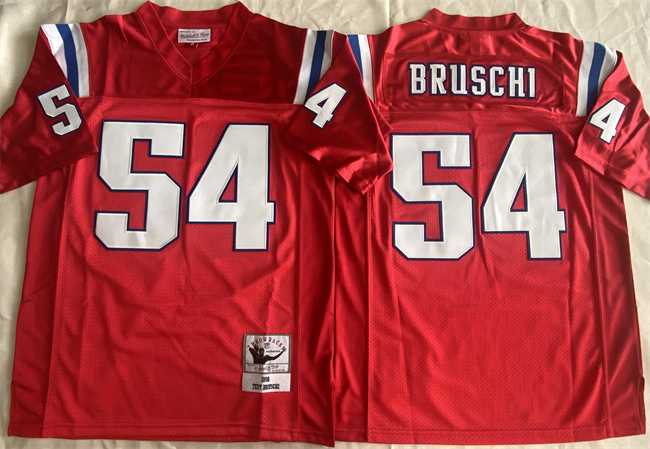 Mens New England Patriots #54 Tedy Bruschi Red Throwback Stitched Football Jersey->nfl m&n throwback->NFL Jersey