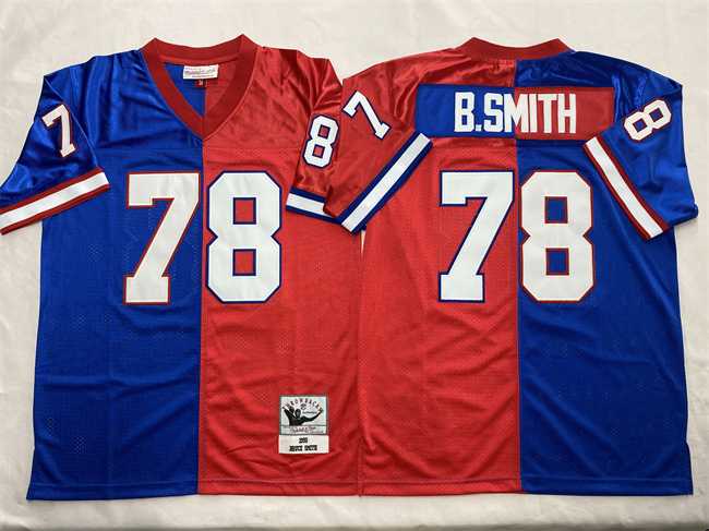 Mens Buffalo Bills #78 Bruce Smith Blue Red Splite Throwback Stitched Jersey->nfl m&n throwback->NFL Jersey
