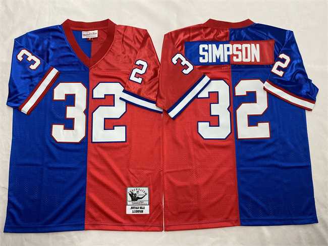 Mens Buffalo Bills #32 O.J. Simpson Blue Red Splite Throwback Stitched Jersey->nfl m&n throwback->NFL Jersey