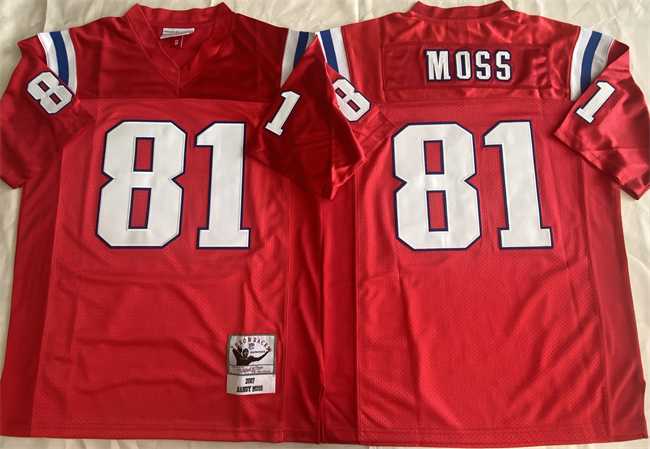 Mens New England Patriots #81 Randy Moss Red Throwback Stitched Football Jersey->nfl m&n throwback->NFL Jersey
