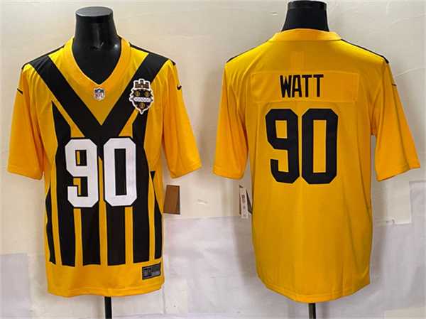 Men%27s Pittsburgh Steelers #90 T.J. Watt Gold 1933 Throwback Alternate Stitched Game Jersey->customized mlb jersey->Custom Jersey