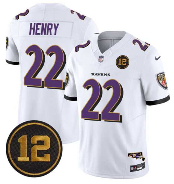 Mens Baltimore Ravens #22 Derrick Henry White 2025 F.U.S.E Jacoby Jones Patch Vapor Limited Jersey Dzhi->baltimore ravens->NFL Jersey