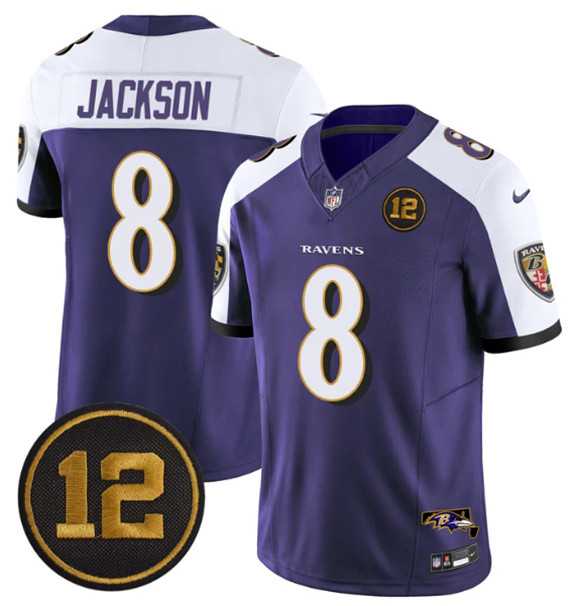 Mens Baltimore Ravens #8 Lamar Jackson Purple Alternate 2025 F.U.S.E Jacoby Jones Patch Vapor Limited Jersey Dzhi->baltimore ravens->NFL Jersey