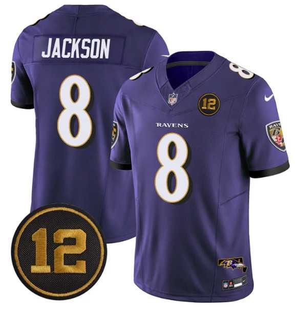 Mens Baltimore Ravens #8 Lamar Jackson Purple 2025 F.U.S.E Jacoby Jones Patch Vapor Limited Jersey Dzhi->baltimore ravens->NFL Jersey