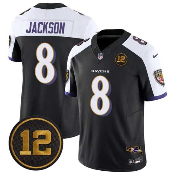 Mens Baltimore Ravens #8 Lamar Jackson Black Alternate 2025 F.U.S.E Jacoby Jones Patch Vapor Limited Jersey Dzhi->baltimore ravens->NFL Jersey