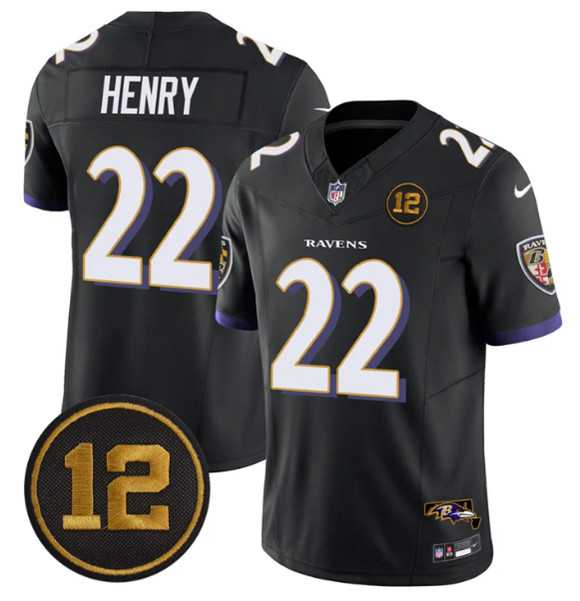 Mens Baltimore Ravens #22 Derrick Henry Black 2025 F.U.S.E Jacoby Jones Patch Vapor Limited Jersey Dzhi->baltimore ravens->NFL Jersey