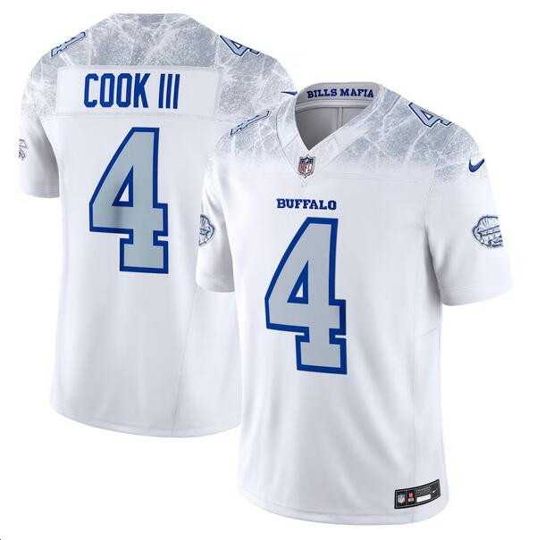Men%27s Buffalo Bills #4 James Cook III White 2025 F.U.S.E. %27Rivalries%27 Vapor Untouchable Limited Stitched Jersey Dzhi->buffalo bills->NFL Jersey