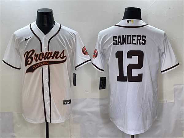 Mens Cleveland Browns #12 Shedeur Sanders White With Patch Cool Base Stitched Baseball Jersey->cleveland browns->NFL Jersey