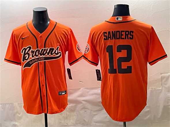 Mens Cleveland Browns #12 Shedeur Sanders Orange With Patch Cool Base Stitched Baseball Jersey->cleveland browns->NFL Jersey