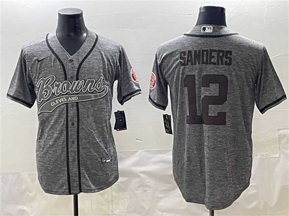 Mens Cleveland Browns #12 Shedeur Sanders Gray With Patch Cool Base Stitched Baseball Jersey->cleveland browns->NFL Jersey