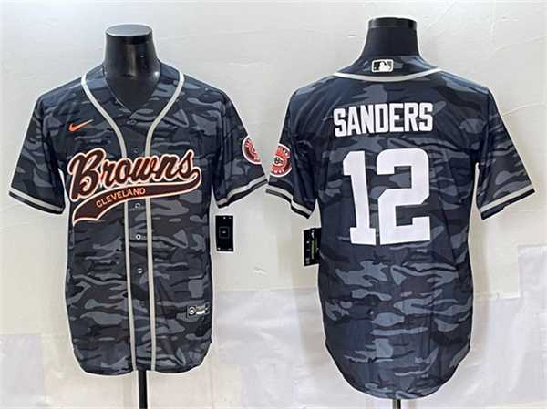 Mens Cleveland Browns #12 Shedeur Sanders Gray Camo With Patch Cool Base Stitched Baseball Jersey->cleveland browns->NFL Jersey