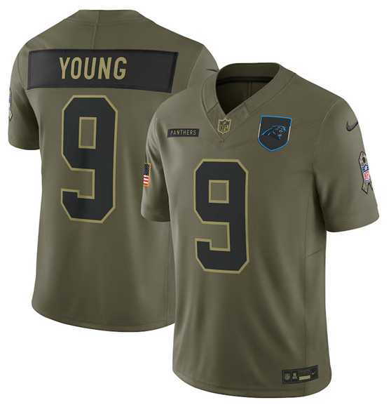 Men%27s Carolina Panthers #9 Bryce Young Olive 2025 Salute to Service Limited Stitched Jersey Dyin->carolina panthers->NFL Jersey