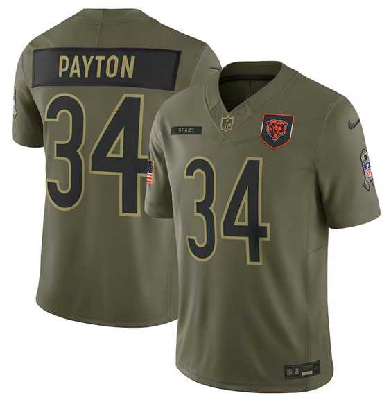 Mens Chicago Bears #34 Walter Payton Olive 2025 Salute to Service Limited Stitched Jersey Dyin->chicago bears->NFL Jersey