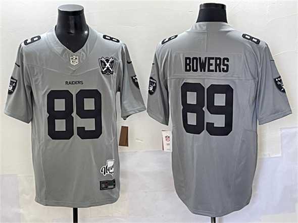Men%27s Las Vegas Raiders #89 Brock Bowers Gray 2024 F.U.S.E With Nevada Silver Stat Patch And 65th Anniversary Patch Stitched Football Jersey->las vegas raiders->NFL Jersey
