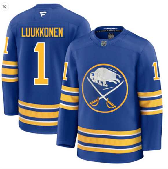 Mens Buffalo Sabres #1 Ukko-Pekka Luukkonen Blue Stitched Hockey Jersey Dzhi->buffalo sabres->NHL Jersey