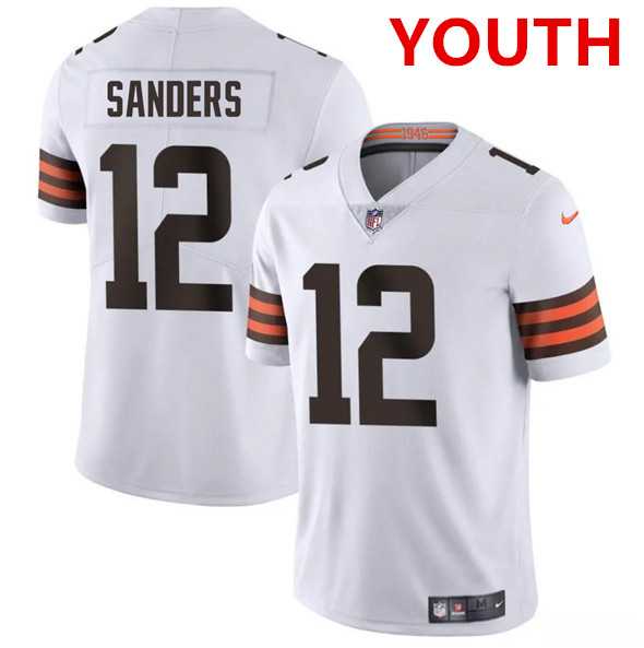 Youth Cleveland Browns #12 Shedeur Sanders White 2025 Vapor Limited Stitched Jersey Dzhi->cleveland browns->NFL Jersey