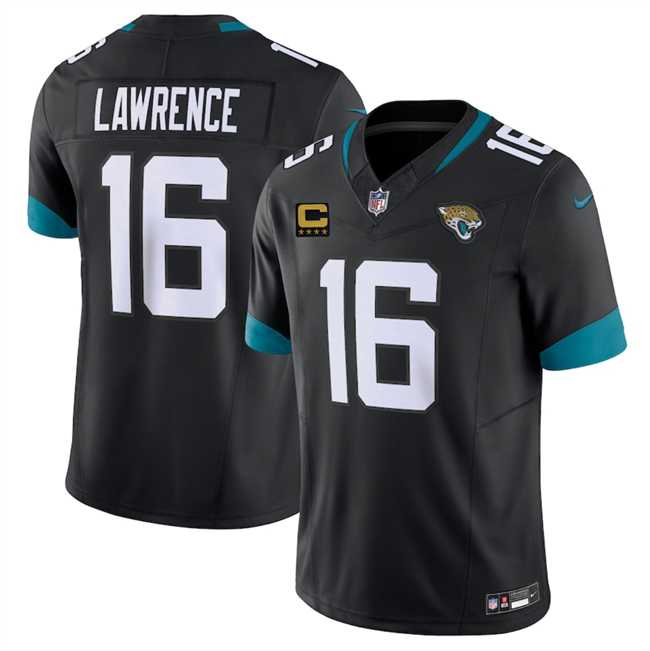 Mens Jacksonville Jaguars #16 Trevor Lawrence Black 2025 With 4-Star C Patch F.U.S.E. Vapor Limited Stitched Jersey Dzhi->jacksonville jaguars->NFL Jersey