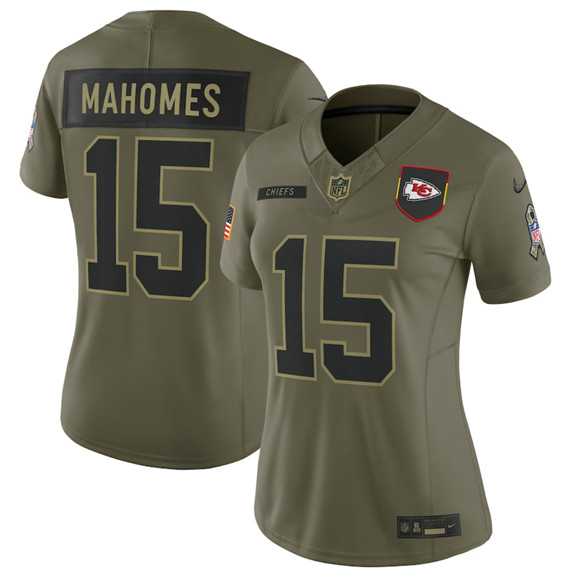 Women%27s Kansas City Chiefs #15 Patrick Mahomes Olive 2025 Salute to Service Limited Stitched Jersey Dyin->washington commanders->NFL Jersey