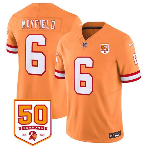 Men & Women & Youth Tampa Bay Buccaneers #6 Baker Mayfield Orange 2025 F.U.S.E. 50th Anniversary Patch Vapor Untouchable Limited Stitched Jersey->tampa bay buccaneers->NFL Jersey