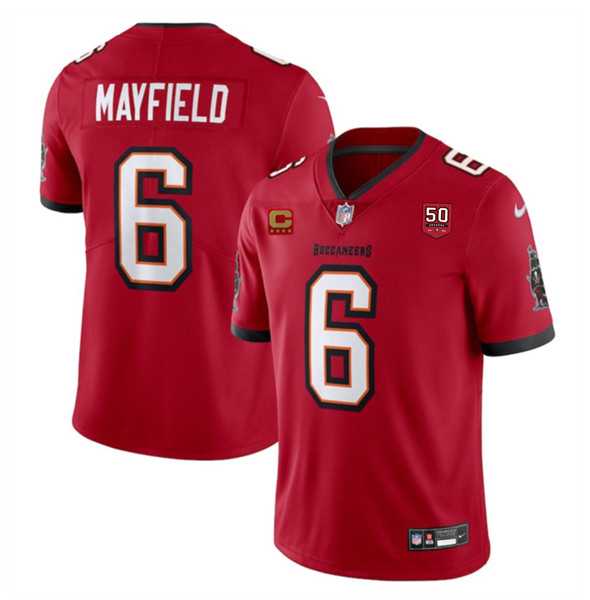 Men & Women & Youth Tampa Bay Buccaneers #6 Baker Mayfield Red 2025 50th Anniversary Patch And 4-Star C Patch Vapor Untouchable Limited Stitched Jersey->tampa bay buccaneers->NFL Jersey