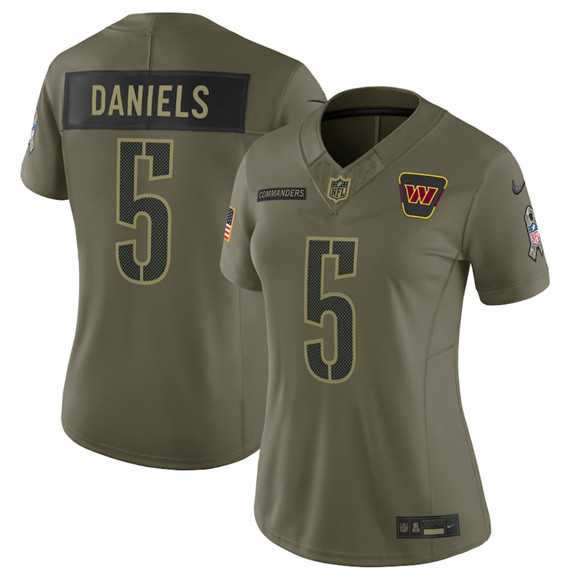 Womens Washington Commanders #5 Jayden Daniels Olive 2025 Salute to Service Limited Stitched Jersey Dyin->washington commanders->NFL Jersey