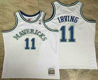 Mens Dallas Mavericks #11 Kyrie Irving White AU Throwback Jersey->dallas mavericks->NBA Jersey